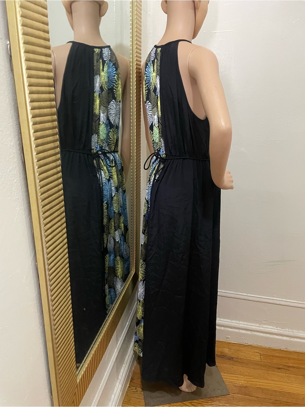 Diane Von Furstenberg Black Maxi with Blue and Gold Leaf Panel - Picture 8 of 12